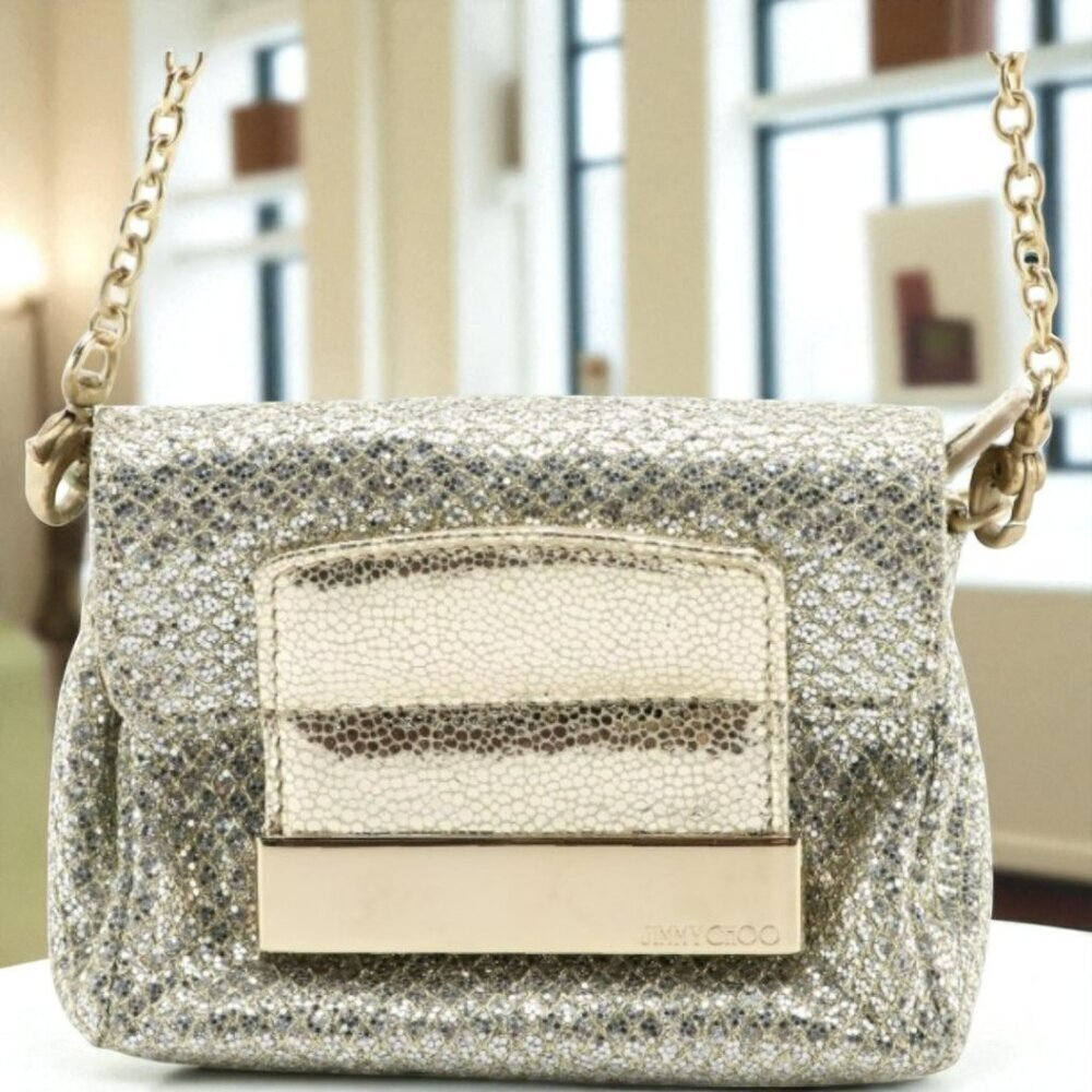 Jimmy Choo Mini Caro shoulder bag in a glitter finish